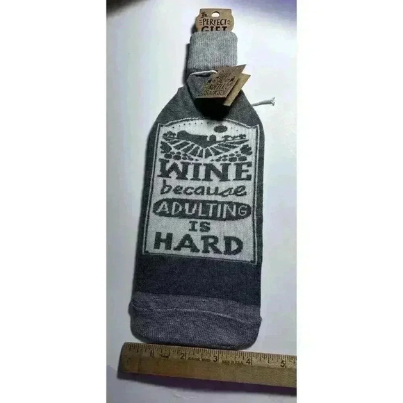 Wine Bottle Sock Bag Cover Primitives by Kathy - "Wine Because Adulting Is Hard - Picture 2 of 3